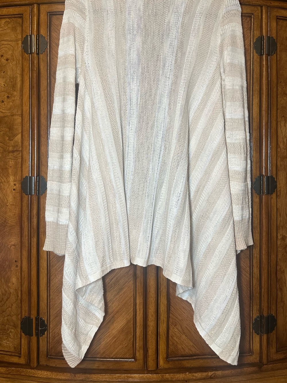 Mossimo Supply Co Cream Striped Waterfall High Low Cardigan Sweater M - Picture 9 of 9
